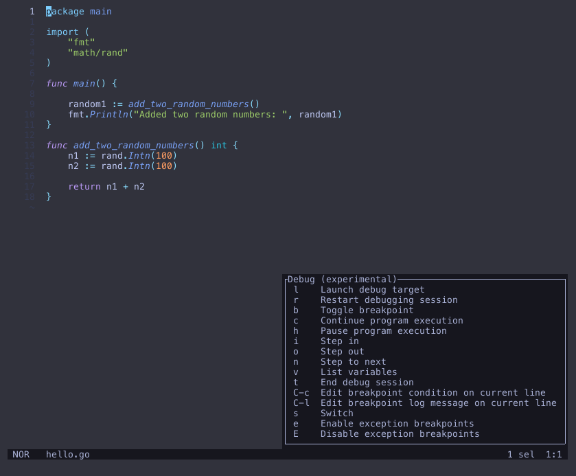 Helix Debugger Menu